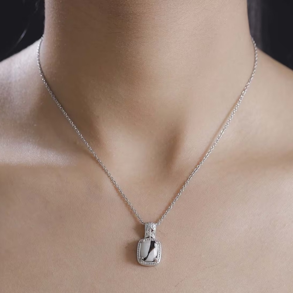 Stamped Peanut Wood Jasper in Platinum Bond with Stainless Steel by Karis